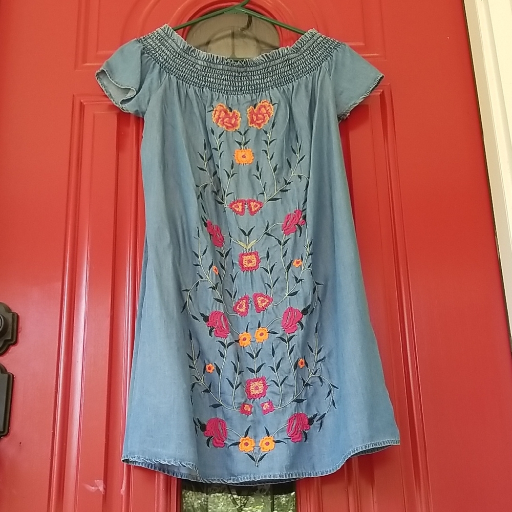 Beyond Adorable Embroidered Denim Dress, size medium